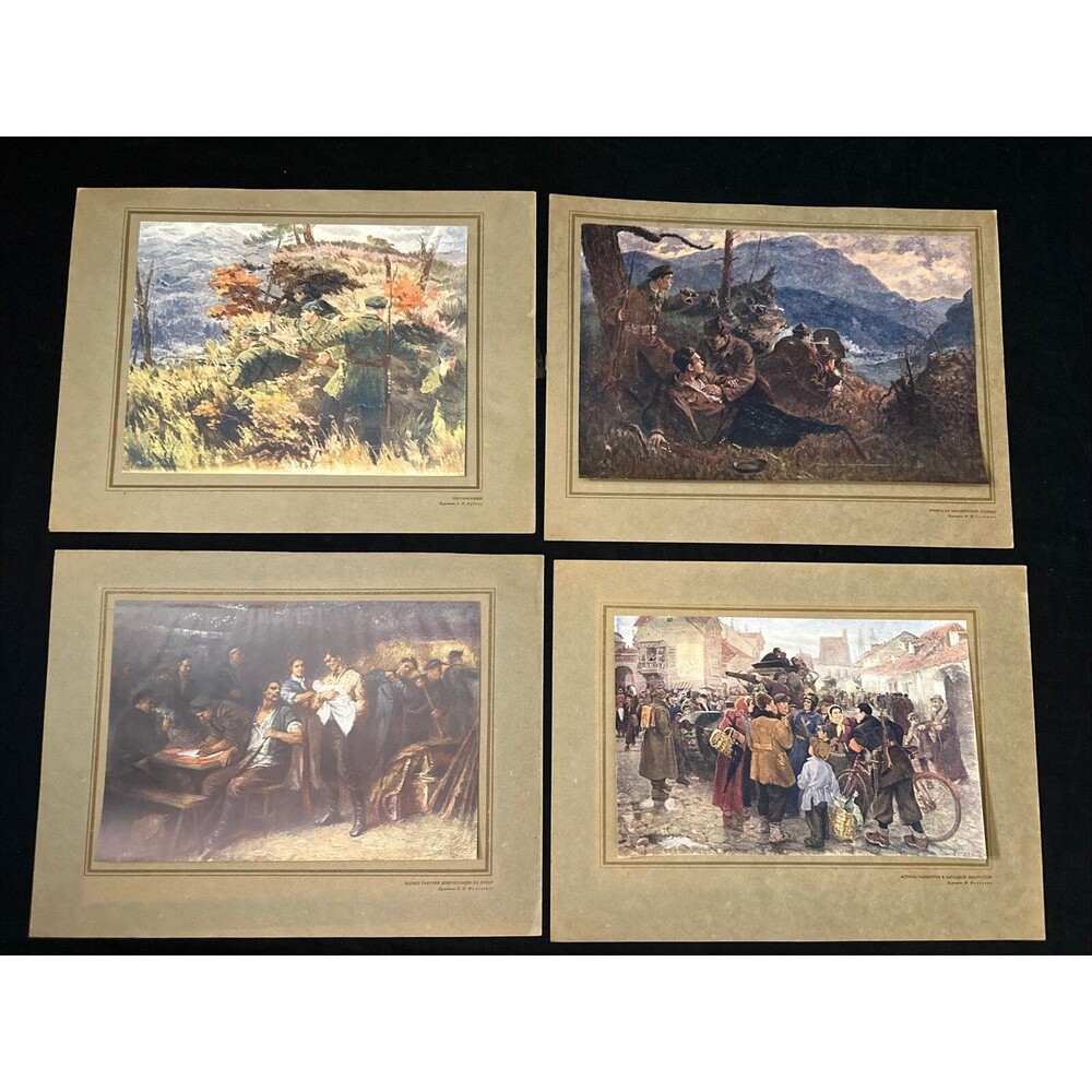 Set 4 RARE Soviet Realism Prints Military Perspective Russian Ukraine Propaganda